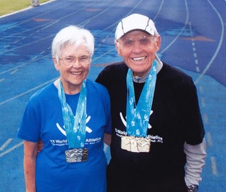 Grace (left) and Bill (right) Moremen enjoy staying active by race-walking.