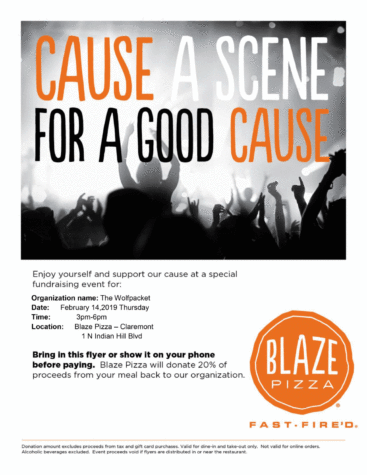 Wolfpacket Fundraiser at Blaze Pizza in Claremont on February 14, 2019, 3-6 PM