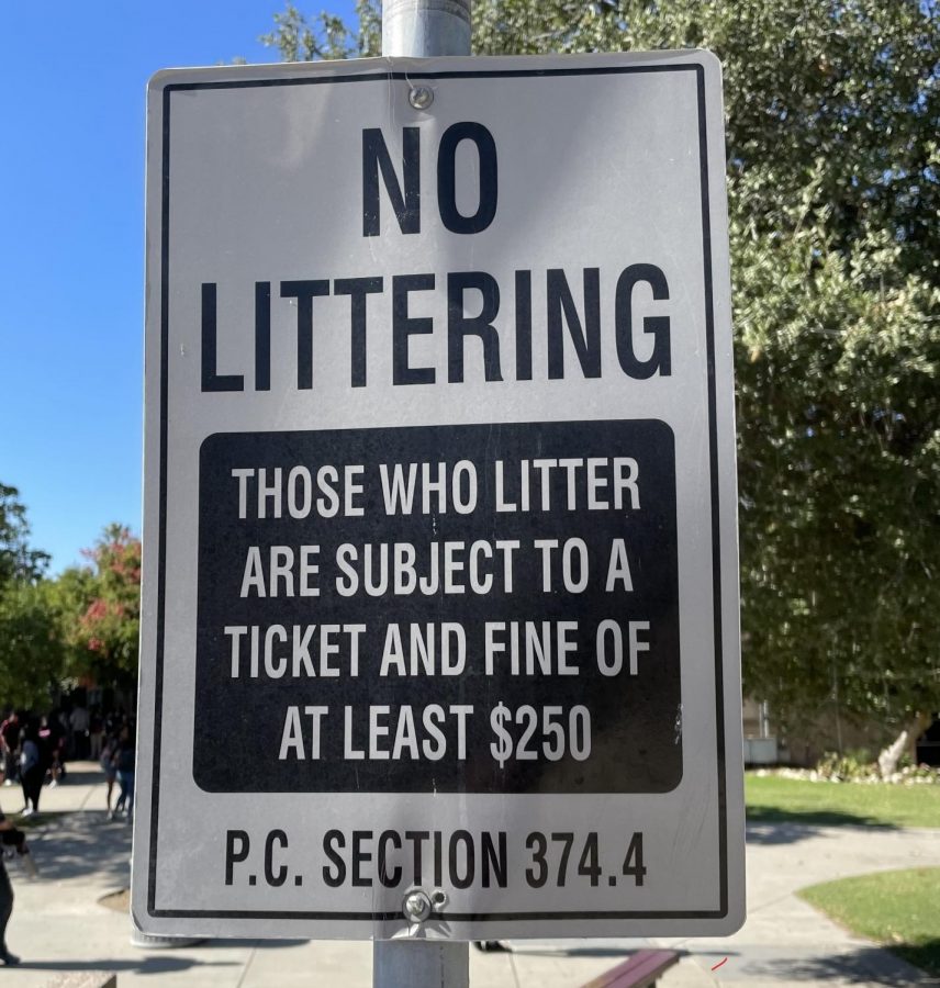 The littering sign outside of the library facing Indian Hill