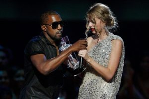 Shown above is the infamous 2009 VMAs incident, where Kanye West drunkenly stole Taylor Swifts spotlight after winning Best Female Video.