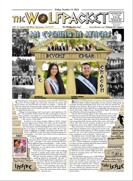 The front page of the first issue of the Wolfpacket, distributed at the homecoming game on Friday, October 13, 2023.