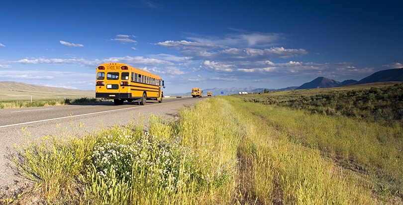 School bus on the road of the west, image courtesy of Google